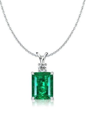 Emerald Cut Emerald Green Pendant Necklace in 925 Sterling Silver for Women