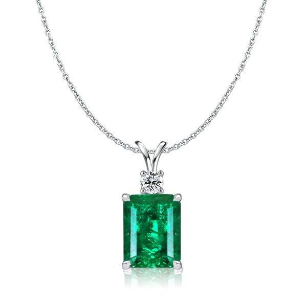 Emerald Cut Emerald Green Pendant Necklace in 925 Sterling Silver for Women