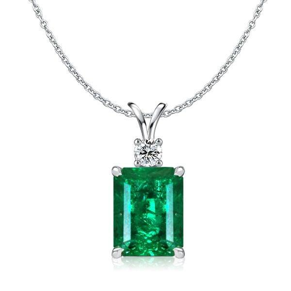 Emerald Cut Emerald Green Pendant Necklace in 925 Sterling Silver for Women
