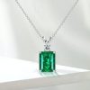 Emerald Cut Emerald Green Pendant Necklace in 925 Sterling Silver for Women