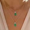 Emerald Cut Emerald Green Pendant Necklace in 925 Sterling Silver for Women