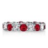 Garnet Eternity Wedding Band - Sterling Silver Round Cut Ring