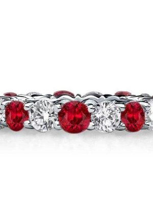 Garnet Eternity Wedding Band - Sterling Silver Round Cut Ring