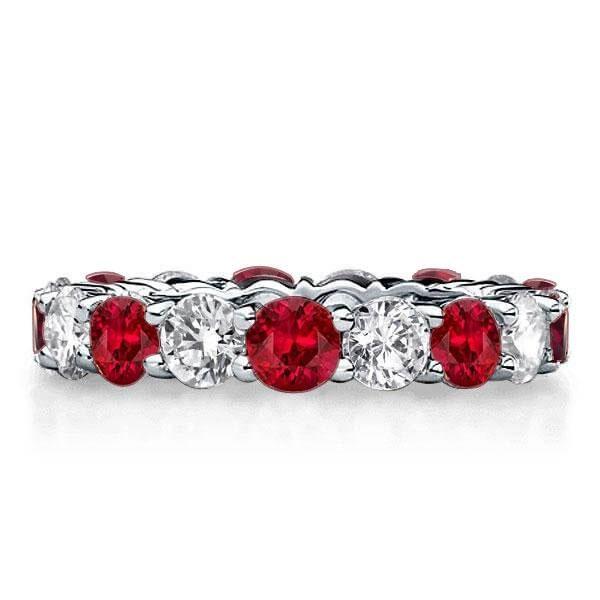 Garnet Eternity Wedding Band - Sterling Silver Round Cut Ring