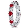 Garnet Eternity Wedding Band - Sterling Silver Round Cut Ring