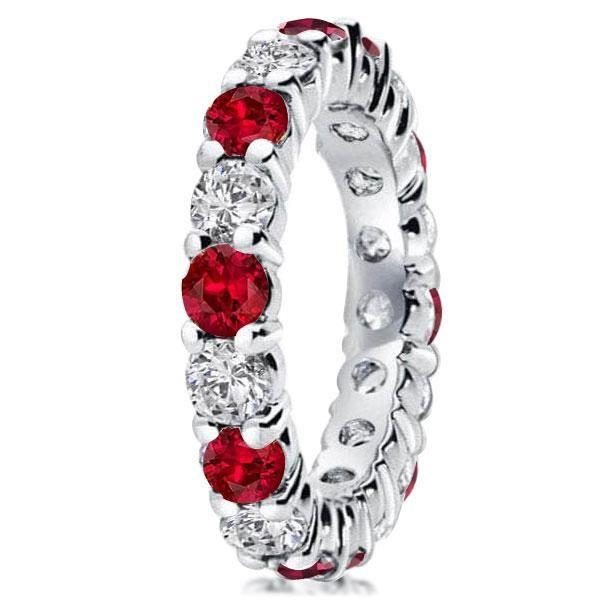 Garnet Eternity Wedding Band - Sterling Silver Round Cut Ring