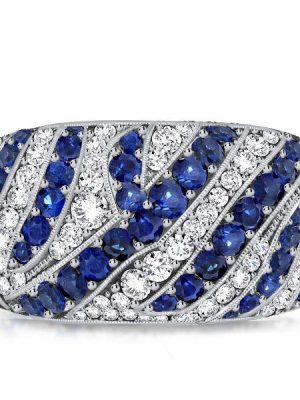 Blue Sapphire Milgrain Wedding Band Vintage Cocktail Ring in Sterling Silver