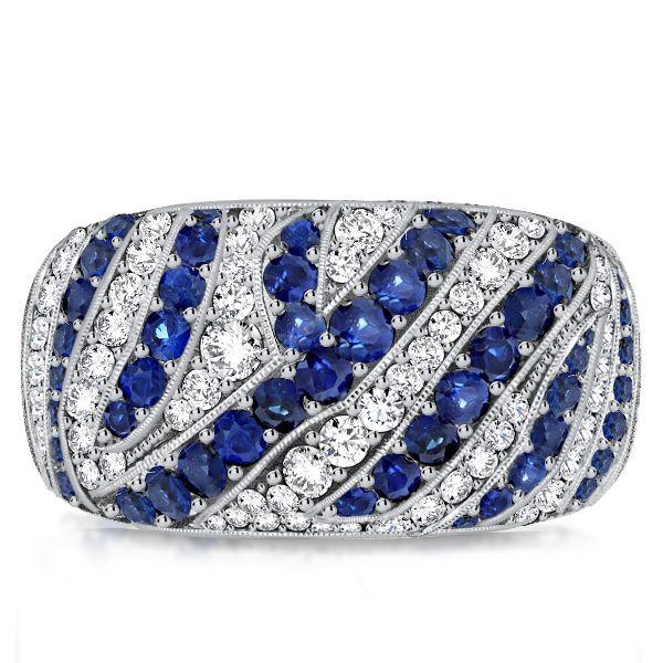 Blue Sapphire Milgrain Wedding Band Vintage Cocktail Ring in Sterling Silver