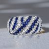 Blue Sapphire Milgrain Wedding Band Vintage Cocktail Ring in Sterling Silver