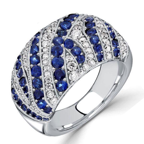 Blue Sapphire Milgrain Wedding Band Vintage Cocktail Ring in Sterling Silver