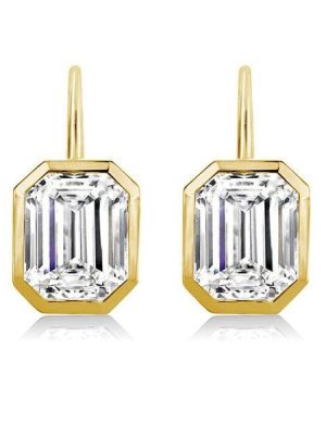 Emerald Drop Earrings with 18k Gold Plated Sterling Silver Bezel Setting