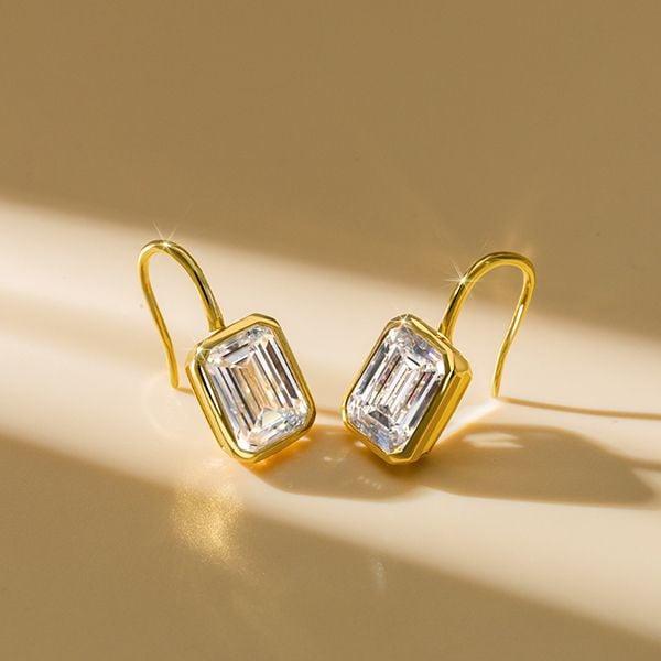 Emerald Drop Earrings with 18k Gold Plated Sterling Silver Bezel Setting