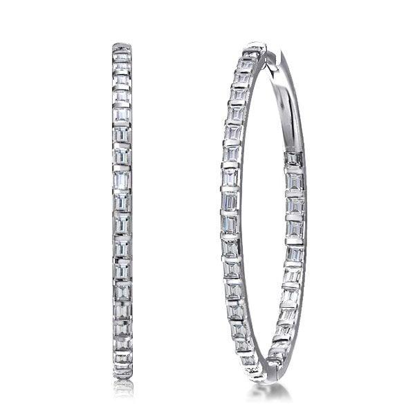 Dainty Baguette Hoop Earrings in 925 Sterling Silver with Rhodium Finish