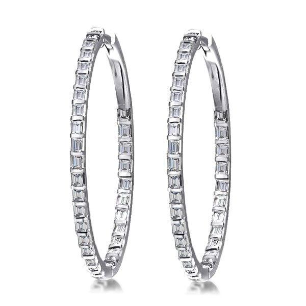 Dainty Baguette Hoop Earrings in 925 Sterling Silver with Rhodium Finish