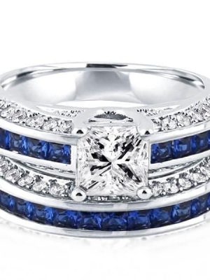 Sterling Silver White Sapphire Bridal Ring Set - Affordable Wedding Bands