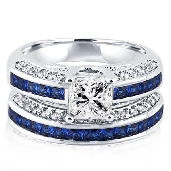 Sterling Silver White Sapphire Bridal Ring Set - Affordable Wedding Bands