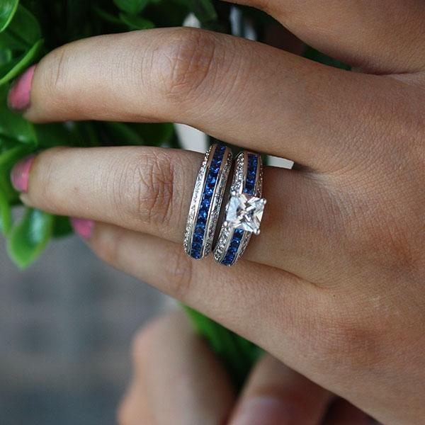 Sterling Silver White Sapphire Bridal Ring Set - Affordable Wedding Bands
