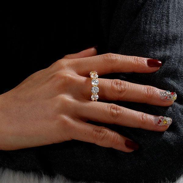 7.95 CT. TW. Golden Round Eternity Wedding Band in 18K Gold Plated Sterling Silver