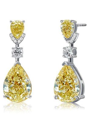 Yellow Topaz Pear Drop Earrings Sterling Silver - Rhodium Plated