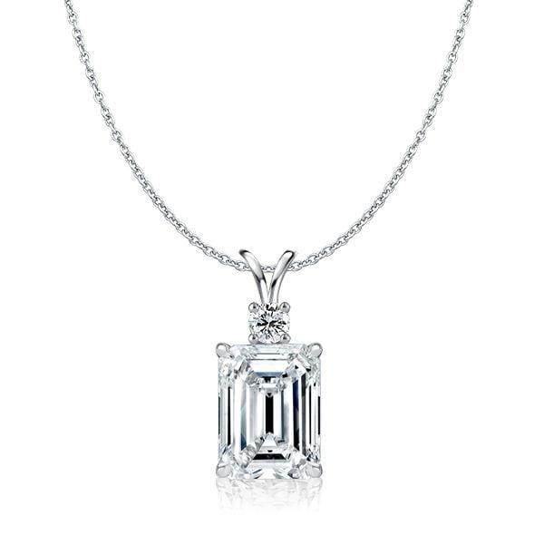 Emerald Cut White Sapphire Pendant Necklace in Rhodium-Plated Sterling Silver