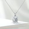 Emerald Cut White Sapphire Pendant Necklace in Rhodium-Plated Sterling Silver
