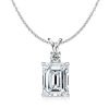 Emerald Cut White Sapphire Pendant Necklace in Rhodium-Plated Sterling Silver