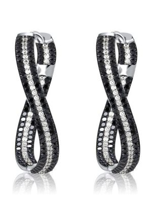 Black Sapphire Twist Hoop Earrings - Sterling Silver Pave Set