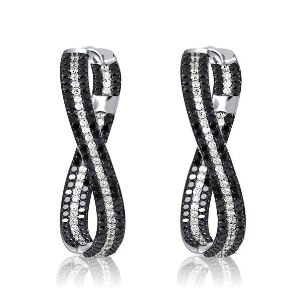 Black Sapphire Twist Hoop Earrings - Sterling Silver Pave Set