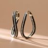 Black Sapphire Twist Hoop Earrings - Sterling Silver Pave Set
