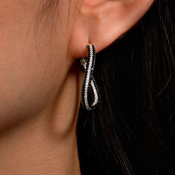 Black Sapphire Twist Hoop Earrings - Sterling Silver Pave Set