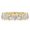 Golden Double Row Round Cut CZ Half Eternity Wedding Band - 18K Gold Plated Sterling Silver