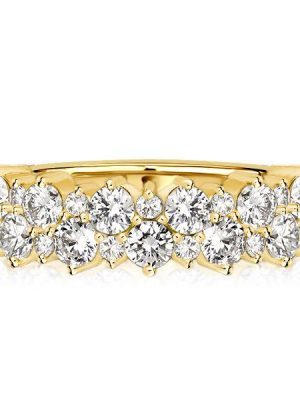 Golden Double Row Round Cut CZ Half Eternity Wedding Band - 18K Gold Plated Sterling Silver