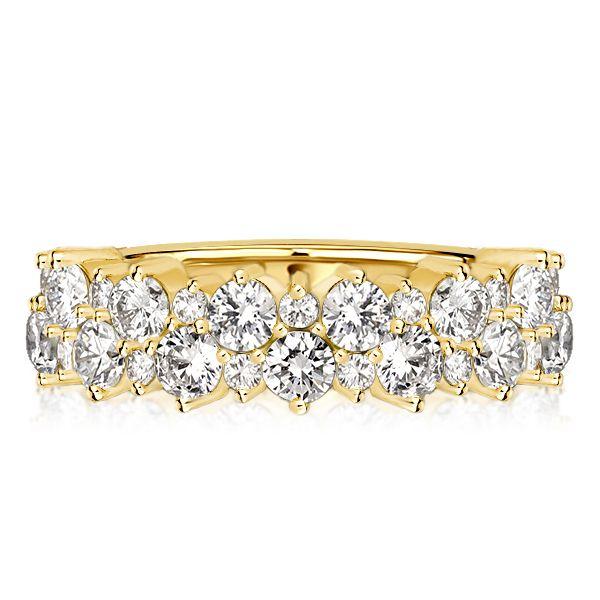 Golden Double Row Round Cut CZ Half Eternity Wedding Band - 18K Gold Plated Sterling Silver
