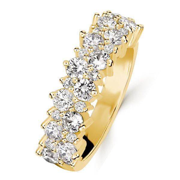 Golden Double Row Round Cut CZ Half Eternity Wedding Band - 18K Gold Plated Sterling Silver