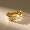 Golden Double Row Round Cut CZ Half Eternity Wedding Band - 18K Gold Plated Sterling Silver