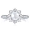 Halo Pearl Ring in Sterling Silver - 6mm Cultured Pearl