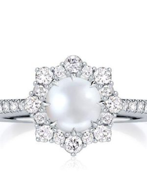 Halo Pearl Ring in Sterling Silver - 6mm Cultured Pearl