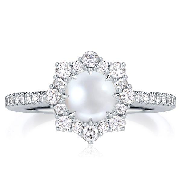 Halo Pearl Ring in Sterling Silver - 6mm Cultured Pearl