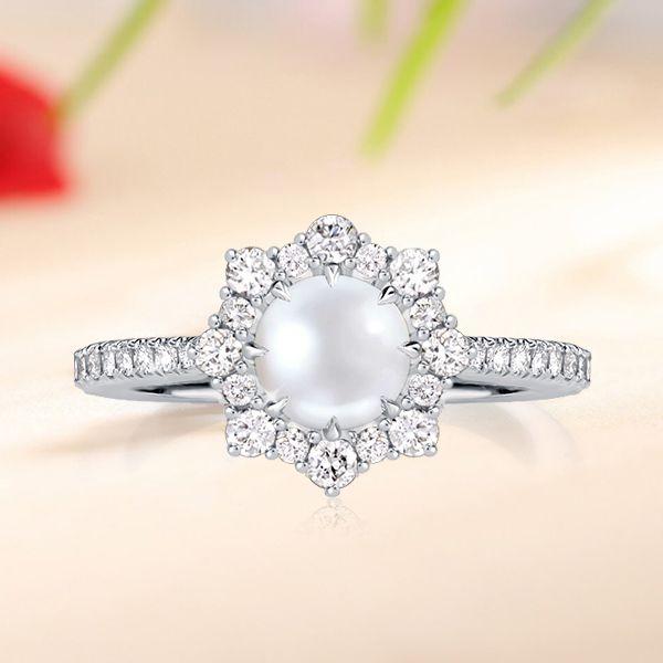 Halo Pearl Ring in Sterling Silver - 6mm Cultured Pearl