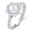 Halo Pearl Ring in Sterling Silver - 6mm Cultured Pearl