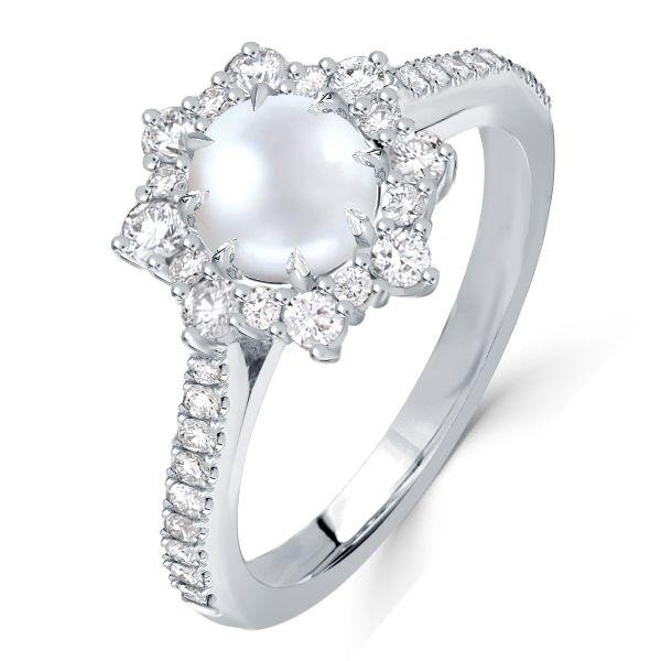 Halo Pearl Ring in Sterling Silver - 6mm Cultured Pearl