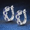 Sterling Silver Marquise Blue Sapphire Cluster Hoop Earrings