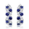 Sterling Silver Marquise Blue Sapphire Cluster Hoop Earrings