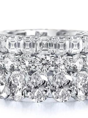 Triple Row White Sapphire Stackable Eternity Band Set in Sterling Silver