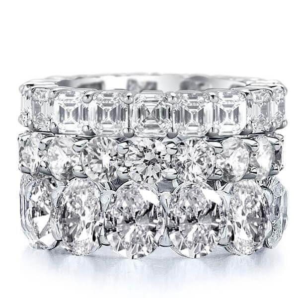 Triple Row White Sapphire Stackable Eternity Band Set in Sterling Silver