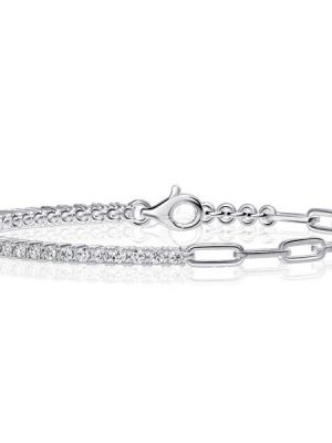 Rhodium Plated Sterling Silver Tennis Bracelet 2.2mm Round Cut Link Jewelry