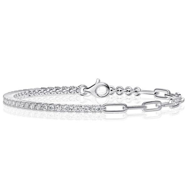 Rhodium Plated Sterling Silver Tennis Bracelet 2.2mm Round Cut Link Jewelry