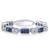 Vintage Milgrain Created Sapphire Wedding Band, 925 Sterling Silver Anniversary Ring