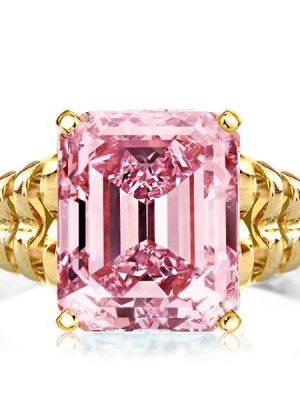 Emerald Cut Pink Topaz Engagement Ring - 18K Gold Plated Sterling Silver Solitaire