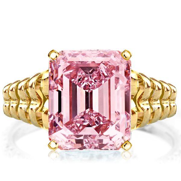 Emerald Cut Pink Topaz Engagement Ring - 18K Gold Plated Sterling Silver Solitaire